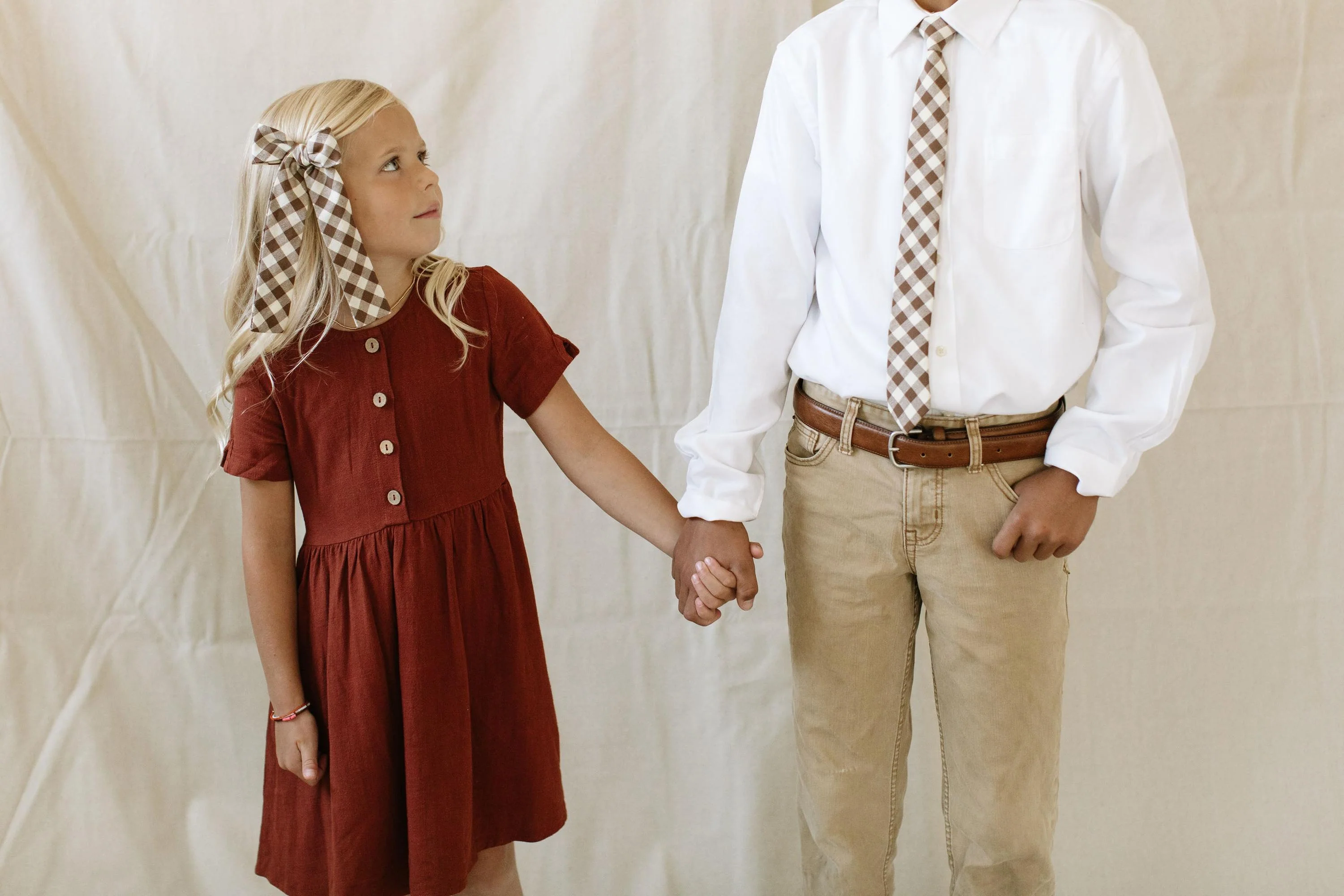 Fawn Gingham Boys Tie - Image 2