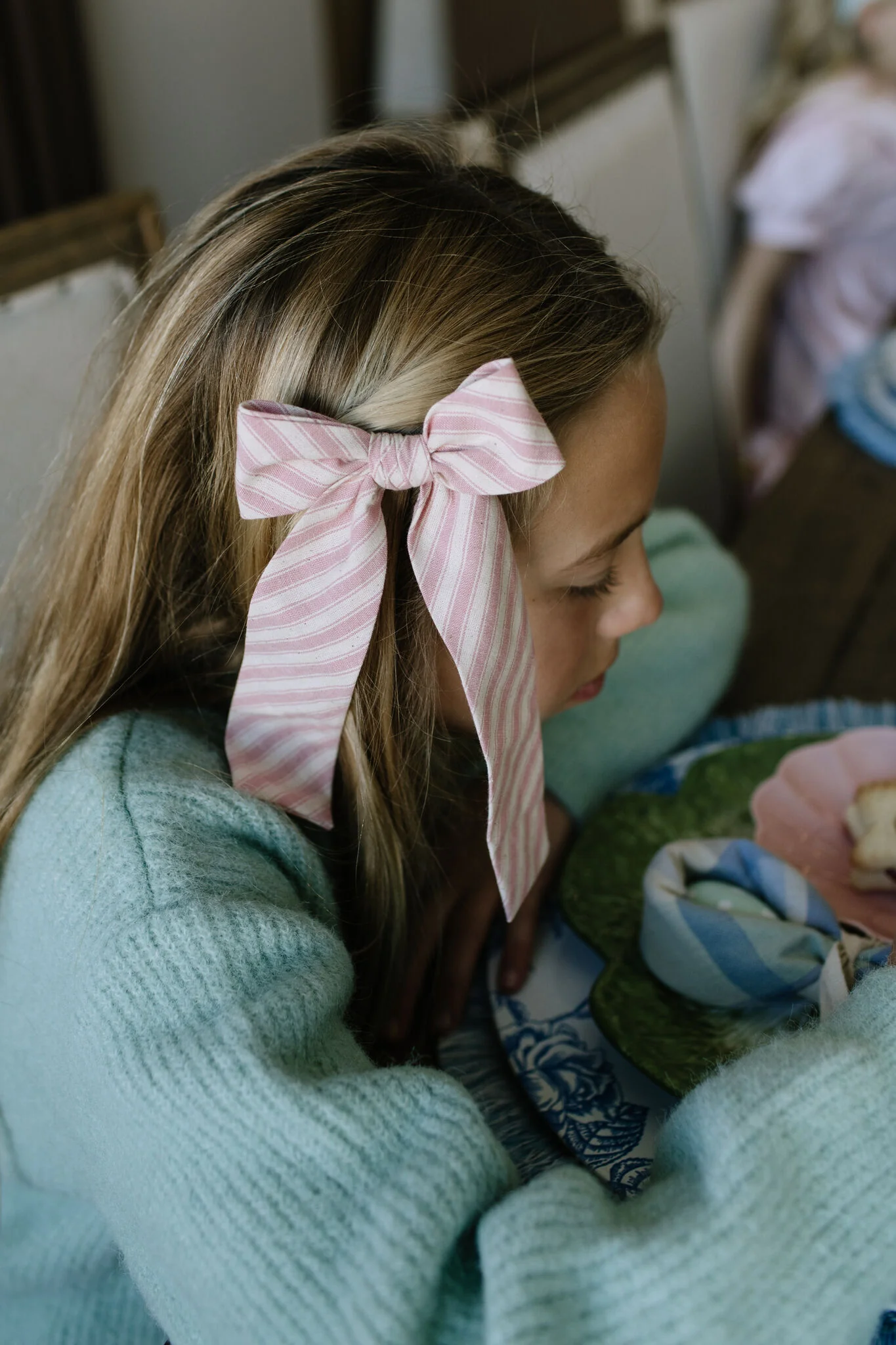 Peony Stripe - Lady Hair Bow - Image 2